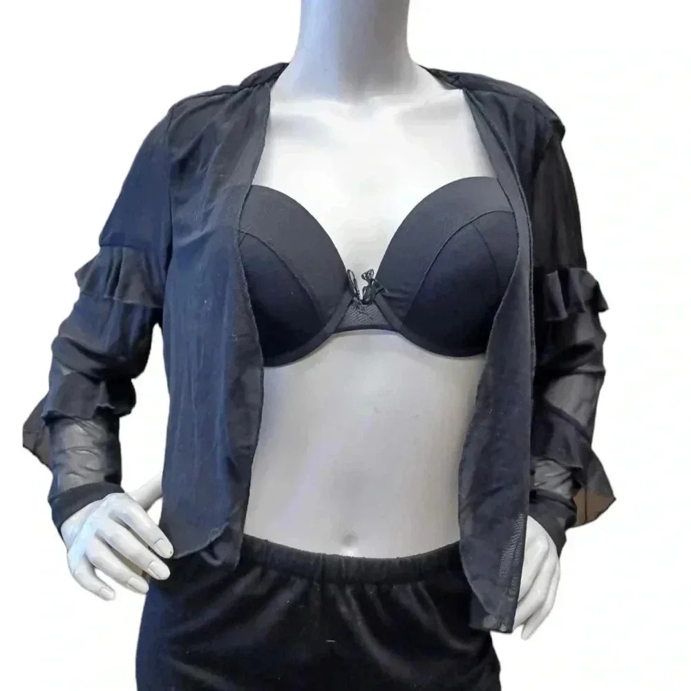 Marie Claire Black Sheer Open Style Top Size XL